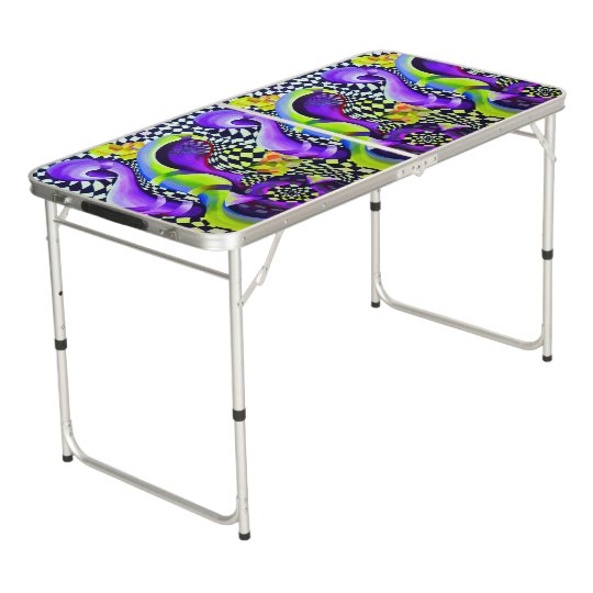 Retro Abstract Electric Blue and Harlequin Green Beer Pong Table