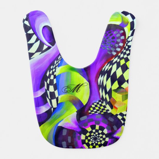Retro Abstract Electric Blue and Harlequin Green Bib