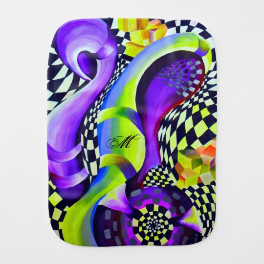 Retro Abstract Electric Blue and Harlequin Green Burp Cloth