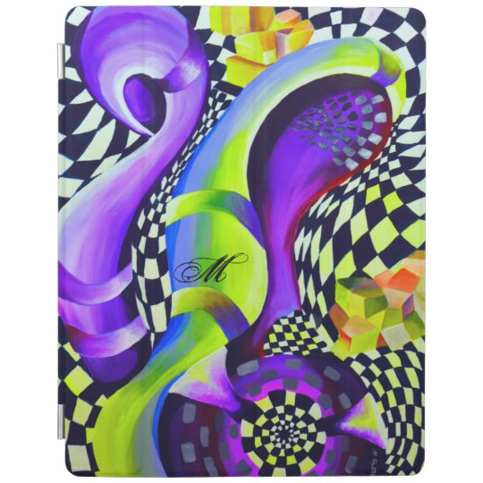 Retro Abstract Electric Blue and Harlequin Green iPad Cover