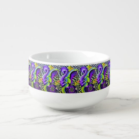 Retro Abstract Electric Blue and Harlequin Green Soup Mug