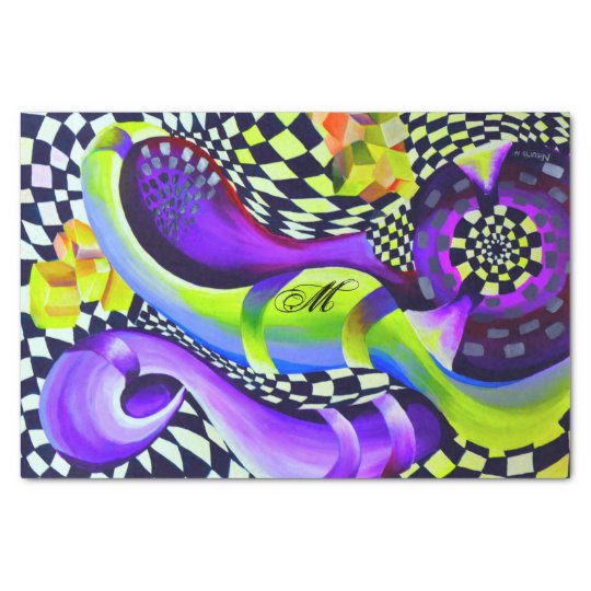 Retro Abstract Electric Blue and Harlequin Green Tissue Paper
