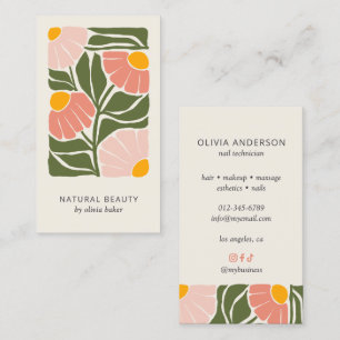 Retro Abstract Floral Botanical Feminine Socials Business Card