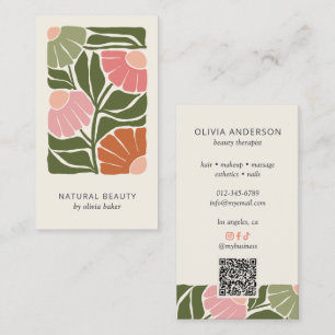Retro Abstract Floral Botanical QR Code & Socials Business Card