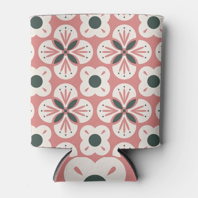Retro Abstract Floral Seamless Pattern Can Cooler (Front)