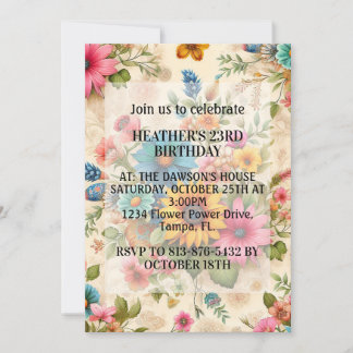 Retro Abstract Flower Art Birthday Party Invitation
