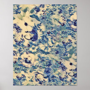 Retro Abstract Flowers Butterfly Artwork Garden Poster