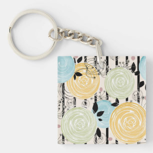 Retro, abstract flowers key ring