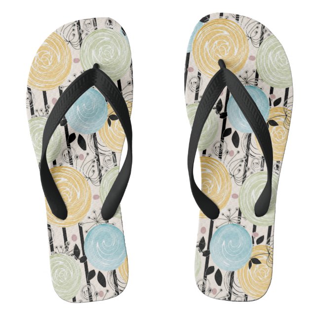 Retro, abstract flowers thongs (Footbed)