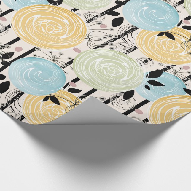 Retro, abstract flowers wrapping paper (Corner)