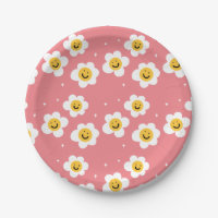 Retro Abstract Funky 60s Emoji Daisy Pattern