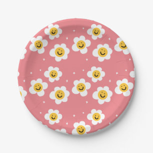 Retro Abstract Funky 60s Emoji Daisy Pattern Paper Plate