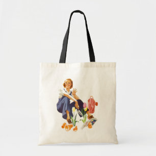 RETRO ABSTRACT GARDEN GARDENING GLOVES TOTE BAG