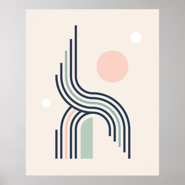 Retro abstract geometric art lines arches circles poster (Front)