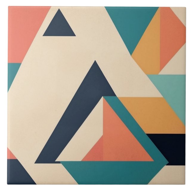 Retro Abstract Geometric Pattern  Ceramic Tile (Front)