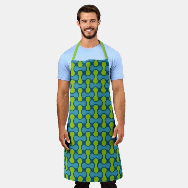Retro Abstract Geometric Pattern in Blue and Green Apron (Worn)