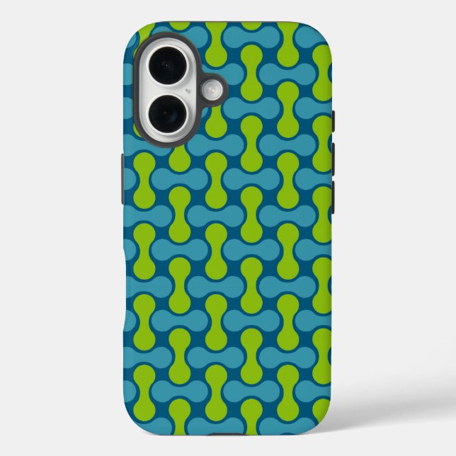 Retro Abstract Geometric Pattern in Blue and Green Case-Mate iPhone Case (Back)