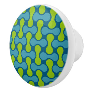 Retro Abstract Geometric Pattern in Blue and Green Ceramic Knob