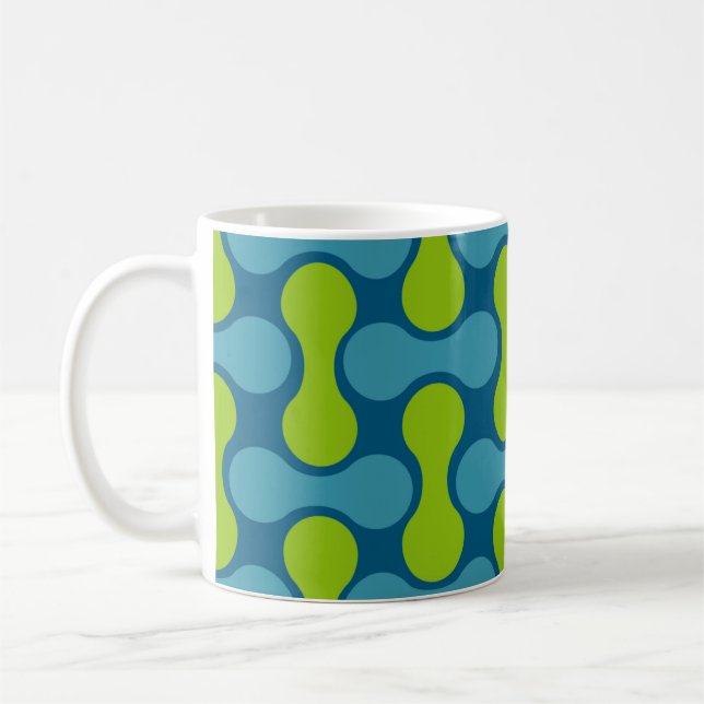 Retro Abstract Geometric Pattern in Blue and Green Coffee Mug (Left)