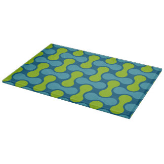 Retro Abstract Geometric Pattern in Blue and Green Cutting Board