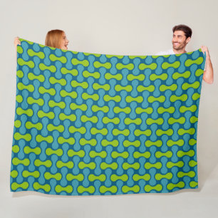 Retro Abstract Geometric Pattern in Blue and Green Fleece Blanket