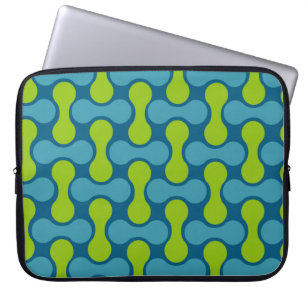 Retro Abstract Geometric Pattern in Blue and Green Laptop Sleeve