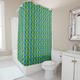 Retro Abstract Geometric Pattern in Blue and Green Shower Curtain