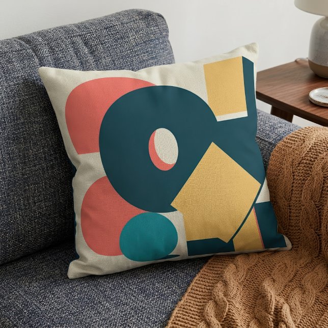 Retro Abstract Geometric Risograph Art Design Cushion (Retro Abstract Geometric Risograph Art Design. Throw Pillow)