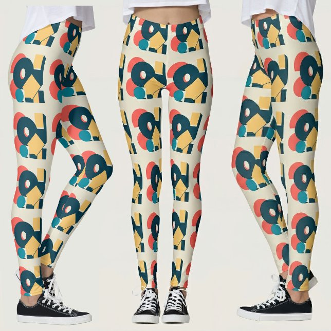 Retro Abstract Geometric Risograph Art Design Leggings (Retro Abstract Geometric Risograph Art Design. Leggings)