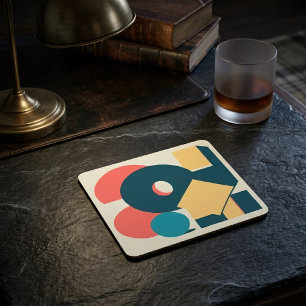 Retro Abstract Geometric Risograph Art Design Square Paper Coaster