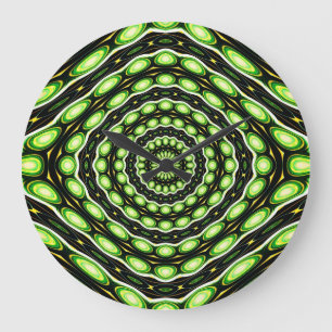 Retro Abstract Green Pattern Large Clock