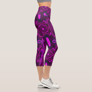 Retro Abstract Hot Pink and Magenta Pattern Capri Leggings