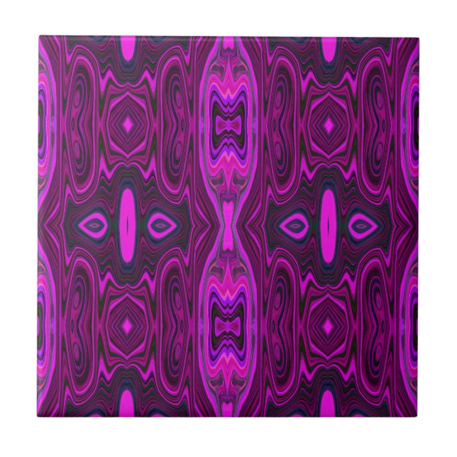 Retro Abstract Hot Pink and Magenta Pattern Ceramic Tile (Front)