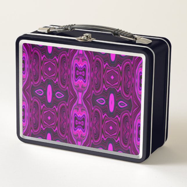 Retro Abstract Hot Pink and Magenta Pattern Metal Lunch Box (Front)
