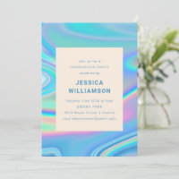 Retro Abstract Iridescent Blue Unique Graduation