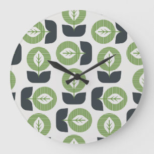 Retro Abstract Leaves: Seamless Vintage Style Large Clock