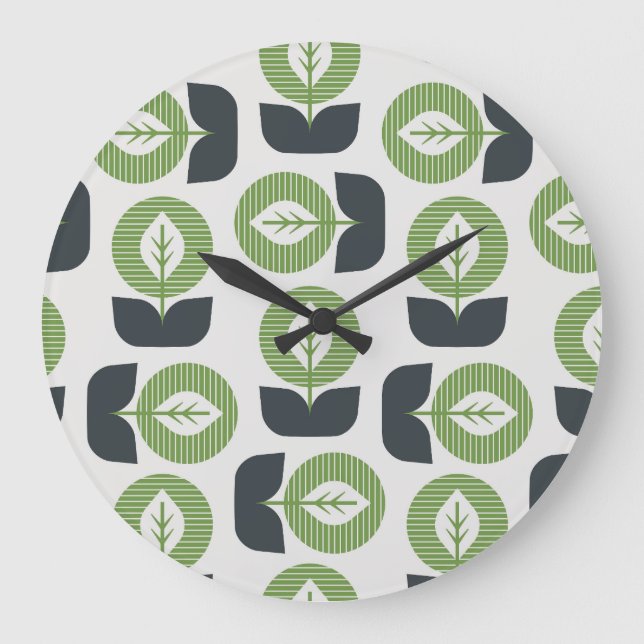 Retro Abstract Leaves: Seamless Vintage Style Large Clock (Front)