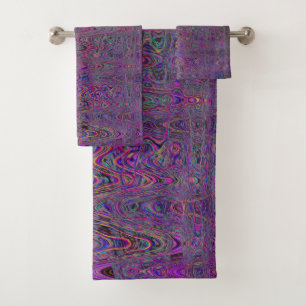 Retro Abstract Magenta and Blue Squiggly Lines Bath Towel Set