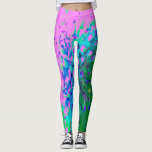 Retro Abstract Magenta and Lime Green Flower Leggings