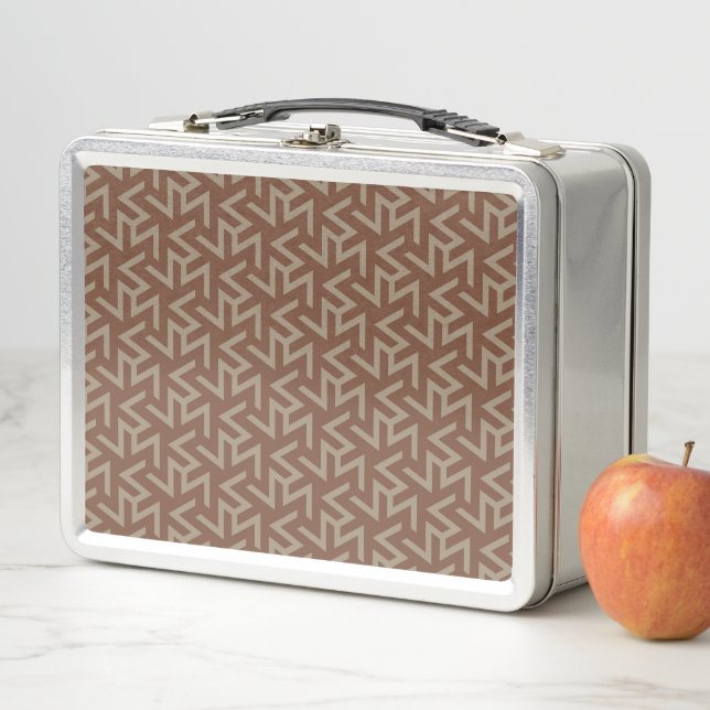Retro Abstract Mid-Century Modern Pattern in Brown Metal Lunch Box (In Situ)