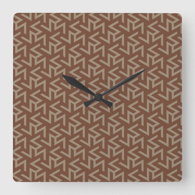 Retro Abstract Mid-Century Modern Pattern in Brown Square Wall Clock (Front)