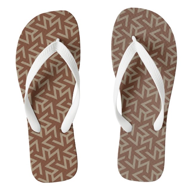 Retro Abstract Mid-Century Modern Pattern in Brown Thongs (Footbed)