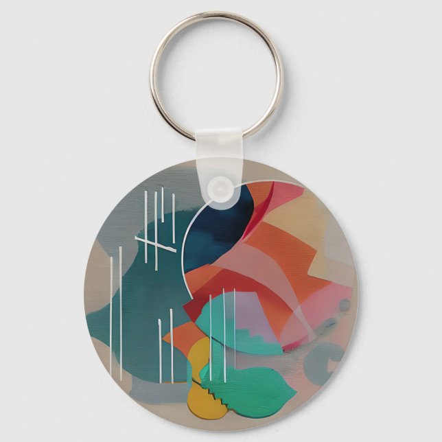 Retro abstract minimalist art  key ring (Front)