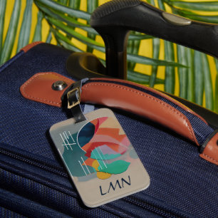 Retro abstract minimalist art monogram luggage tag