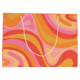 Retro Abstract New Groove Pattern Pink and Orange Large Gift Bag