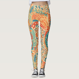 Retro Abstract Ocean Waves Pattern in Warm and Coo Leggings