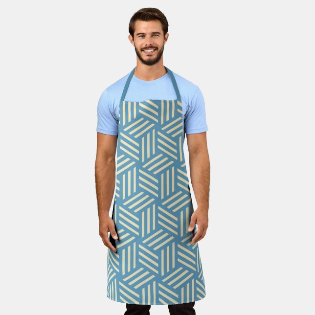 Retro Abstract Optical Illusion Cubes Pattern Blue Apron (Worn)