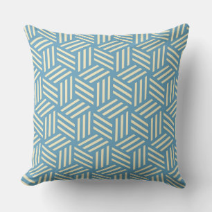 Retro Abstract Optical Illusion Cubes Pattern Blue Cushion
