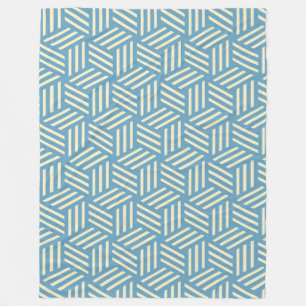Retro Abstract Optical Illusion Cubes Pattern Blue Fleece Blanket
