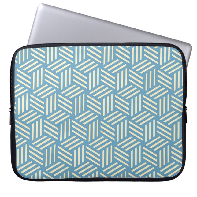 Retro Abstract Optical Illusion Cubes Pattern Blue Laptop Sleeve (Front)